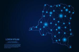Abstract image Democratic Republic of the Congo map - With Blue Glow Dots And Lines On Dark Gradient Background, 3D Mesh Polygon Network Connection. vector