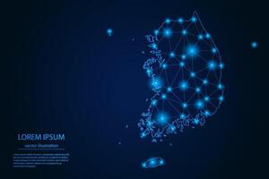 Abstract image South Korea map - With Blue Glow Dots And Lines On Dark Gradient Background, 3D Mesh Polygon Network Connection. vector