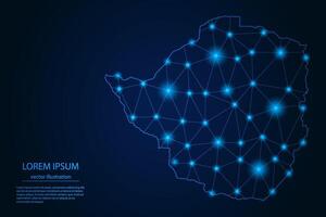 Abstract image Zimbabwe map - With Blue Glow Dots And Lines On Dark Gradient Background, 3D Mesh Polygon Network Connection. vector