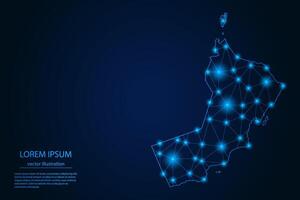 Abstract image Oman map - With Blue Glow Dots And Lines On Dark Gradient Background, 3D Mesh Polygon Network Connection. vector