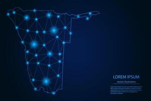 Abstract image Namibia map - With Blue Glow Dots And Lines On Dark Gradient Background, 3D Mesh Polygon Network Connection. vector