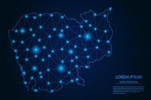 Abstract image Cambodia map - With Blue Glow Dots And Lines On Dark Gradient Background, 3D Mesh Polygon Network Connection. vector