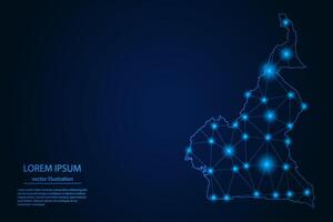 Abstract image Cameroon map - With Blue Glow Dots And Lines On Dark Gradient Background, 3D Mesh Polygon Network Connection. vector