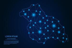Abstract image Kashmir map - With Blue Glow Dots And Lines On Dark Gradient Background, 3D Mesh Polygon Network Connection. vector