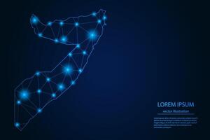 Abstract image Somalia map - With Blue Glow Dots And Lines On Dark Gradient Background, 3D Mesh Polygon Network Connection. vector