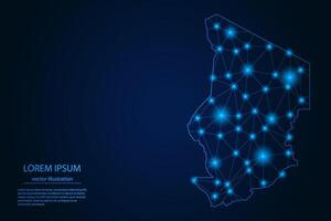 Abstract image Chad map - With Blue Glow Dots And Lines On Dark Gradient Background, 3D Mesh Polygon Network Connection. vector