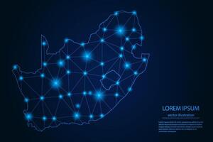 Abstract image South Africa map - With Blue Glow Dots And Lines On Dark Gradient Background, 3D Mesh Polygon Network Connection. vector