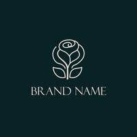 Rose flower petal line and branch with leaves logo emblem design template illustration simple minimal linear style vector