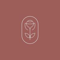 Rose flower petal line and branch with leaves logo emblem design template illustration simple minimal linear style vector