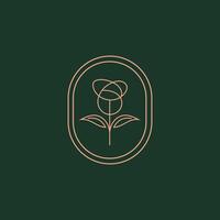 Rose flower petal line and branch with leaves logo emblem design template illustration simple minimal linear style vector