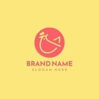 Chicken Logo with a Bird in a Circle on a Yellow Background vector