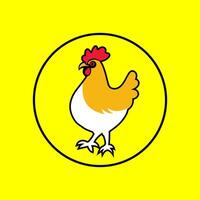 Chicken Logo with a Bird in a Circle on a Yellow Background vector