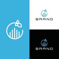 Building Leaf line with Circle simple logo, logotype element for template vector