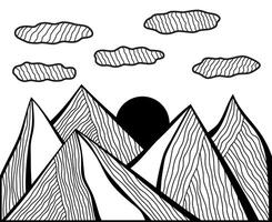 Mountain design with triangle and line geometric style. Sky and sun. Black and white colors vector