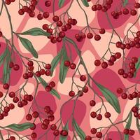 Winterberry, holly berries on branches hand drawn seamless pattern. Colored botanical background. Wallpaper with vintage drawing. Abstract design for prints, card, decor, wrap, fabric, textile. vector