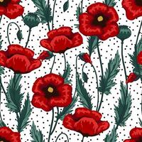 Poppy plants seamless pattern. Hand drawn floral illustration. Abstract botanical background. Wildflowers colored sketches. Vintage design for print, fabric, textile, wrapping, wallpaper, decor vector