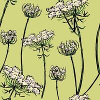 Wild plants abstract ornament. Hand drawn seamless pattern. Floral ornament in retro sketch style. Vintage botanical design for background, decor. vector