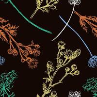 Wild plants abstract ornament. Hand drawn seamless pattern. Floral ornament in retro sketch style. Vintage botanical design for background, decor. vector