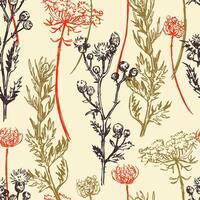 Wild plants abstract ornament. Hand drawn seamless pattern. Floral ornament in retro sketch style. Vintage botanical design for background, decor. vector