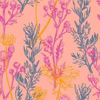 Wild plants abstract ornament. Hand drawn seamless pattern. Floral ornament in retro sketch style. Vintage botanical design for background, decor. vector