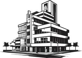 Monochrome Urban Blueprint Building Design in Black Shadowed Skyscraper Sketch Black Multifloor Building Icon vector