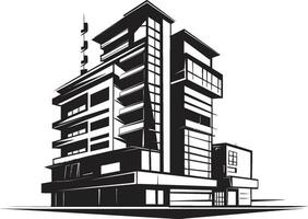 Blackened Office Block Sketch Black Multifloor Building Outline Shadowy Residential Tower Draft Building Design in Black vector