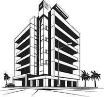 Ebony Skyscraper Design Black Multifloor Structure Icon Monochrome Urban Development Sketch Multifloor Building in Black vector