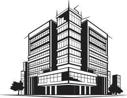 Monochrome Mixed Use Draft Black Multifloor Building Sketch Charcoal Residential Tower Silhouette Building in Black vector