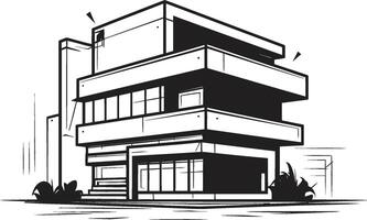 Monochrome Apartment Complex Sketch Building in Black Charcoal High Rise Draft Black Multifloor Building Sketch vector