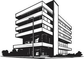 Noir Architectural Sketch Multifloor Building Design Monochrome Urban Structure Black Building Sketch Icon vector