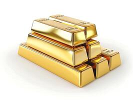 Stacks of gold bars on white background photo