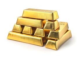 Stacks of gold bars on white background photo