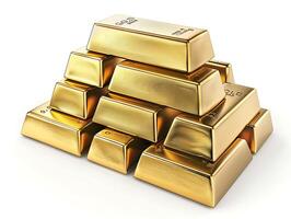Stacks of gold bars on white background photo