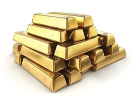 Stacks of gold bars on white background photo