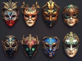 Set of Venetian opera carnival masquerade masks in high resolution photo