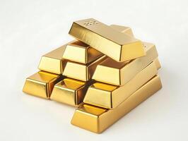 Stacks of gold bars on white background photo