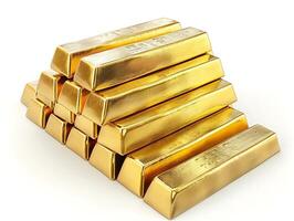 Stacks of gold bars on white background photo
