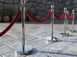 Stanchions with red velvet ropes, cut out in high resolution photo