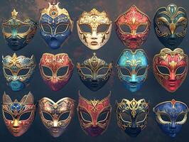 Set of Venetian opera carnival masquerade masks in high resolution photo
