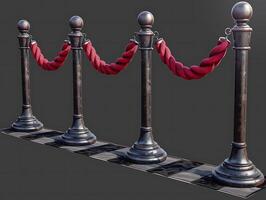 Stanchions with red velvet ropes, cut out in high resolution photo
