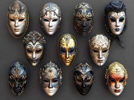 Set of Venetian opera carnival masquerade masks in high resolution photo