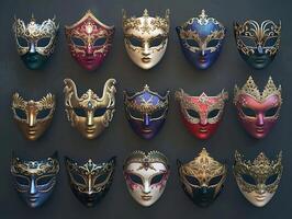 Set of Venetian opera carnival masquerade masks in high resolution photo