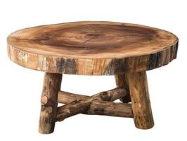 Rustic round wooden coffee table cut out at high resolution photo