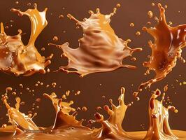 Set of delicious caramel splashes in high resolution photo