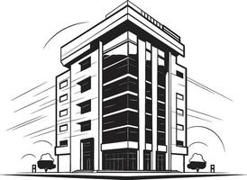 Ebony Mixed Use Silhouette Black Multifloor Structure Sketch Monochrome Corporate Tower Concept Multifloor Building in Black vector