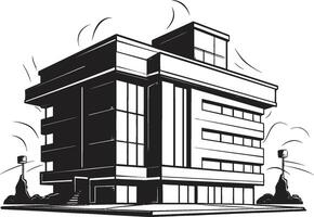 Noir Mixed Use Masterplan Black Multifloor Building Design Midnight Residential Tower Building Icon in Black vector