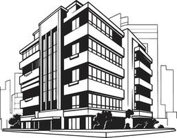 Noir High Rise Blueprint Building Design in Black Midnight Mixed Use Masterplan Black Multifloor Structure Icon vector