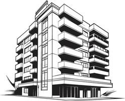 Ebony Urban Development Design Sketch in Black Charcoal Corporate Tower Black Multifloor Building Element vector