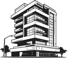 Ebony Mixed Use Masterplan Black Sketch of Multifloor Building Monochrome High Rise Outline Building Design in Black vector