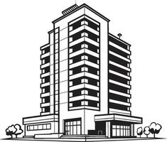 Noir Apartment Complex Outline Black Multifloor Building Sketch Midnight Mixed Use Blueprint Building Design in Black vector